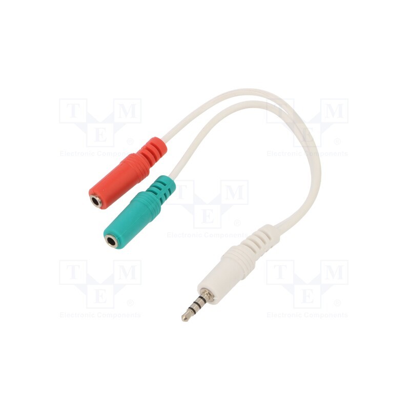 1 pcs x GEMBIRD - CCA-417W - Cable, Jack 3,5mm 4pin plug,Jack 3.5mm socket x2, 0.2m, white