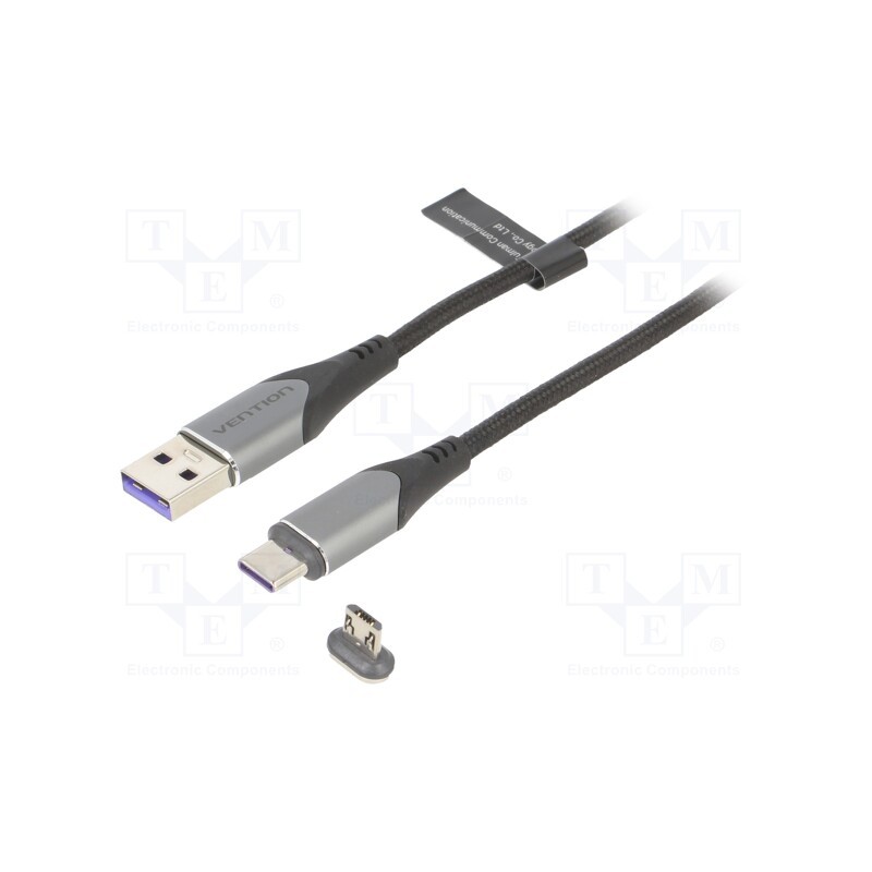 1 pcs x VENTION - CQNHD - Cable, magnetic,USB 2.0, 0.5m, black, Core: Cu,tinned, 480Mbps