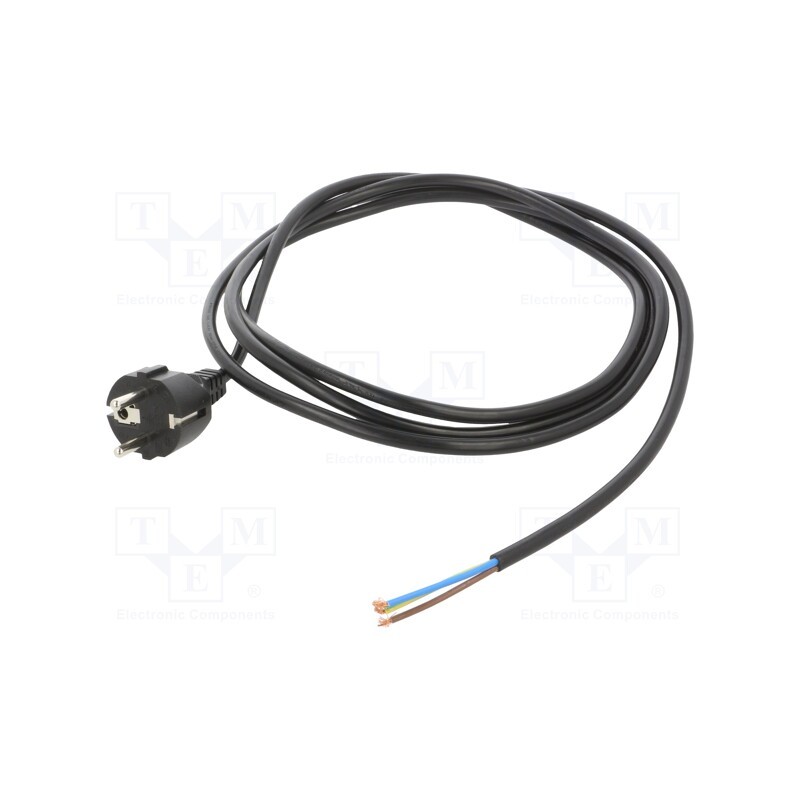 1 pcs x Qualtek Electronics - 363012-D01 - Cable, 3x1mm2, CEE 7/7 (E/F) plug,wires, PVC, 2.5m, black, 10A