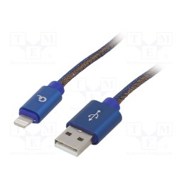 1 pcs x GEMBIRD - CC-USB2J-AMLM-1M-BL - Cable, USB 2.0, Apple Lightning plug,USB A plug, gold-plated, 1m