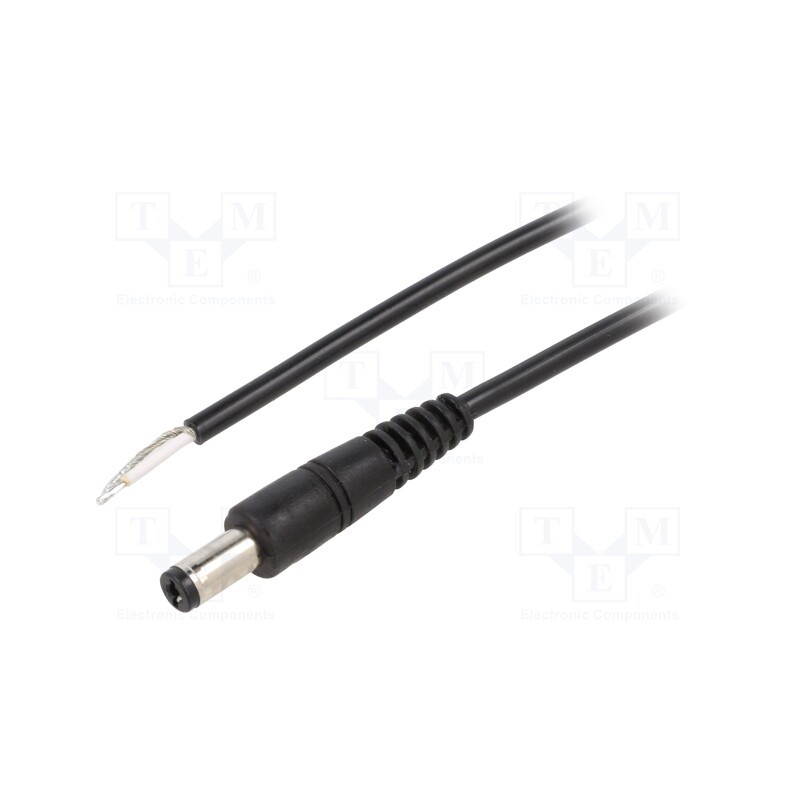1 pcs x WEST POL - A21-TT-C050-050BK - Cable, 1x0.5mm2, wires,DC 5,5/2,1 plug, angled, black, 0.5m
