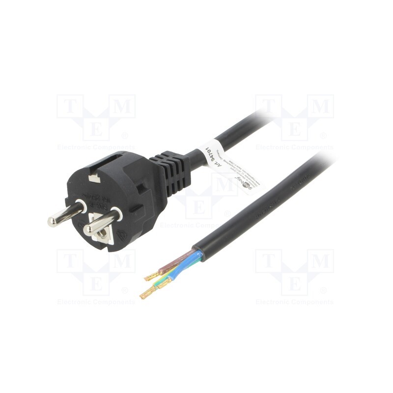 1 pcs x Goobay - 94701 - Cable, CEE 7/7 (E/F) plug,wires, PVC, 2m, black, 16A, 250V
