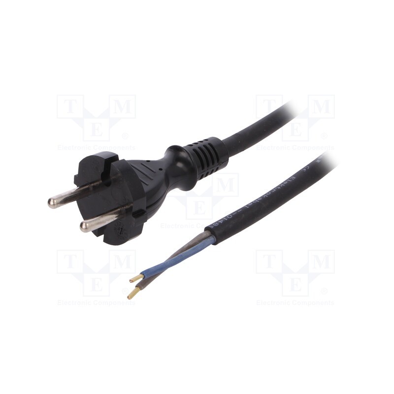 1 pcs x PLASTROL - W-97194 - Cable, 2x1.5mm2, CEE 7/17 (C) plug,wires, rubber, 4m, black, 16A
