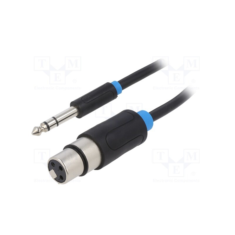 1 pcs x VENTION - BBEBI - Cable, Jack 6,3mm plug,XLR female 3pin, 3m, black, Øcable: 6mm