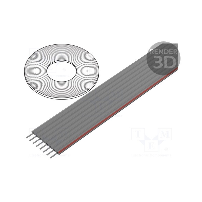 1 rol x CONNFLY - DS1057-01-08A282R-30.5 - Wire: ribbon, 1mm, stranded, Cu, PVC, grey, 30.5m, 8x28AWG