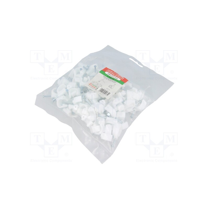 1 pcg x AKS ZIELONKA - 220099 -AS - Holder, white, on round cable, 100pcs, with a nail, Ø: 11mm, H: 13mm