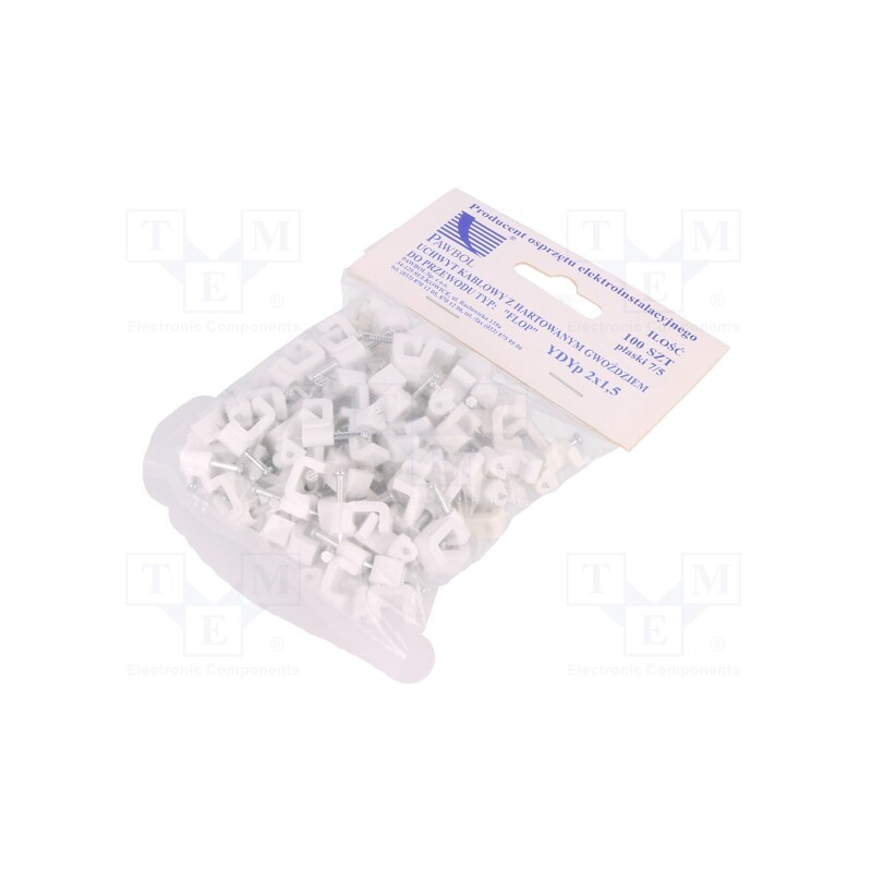 1 pcg x PAWBOL - H.7012A -100 -AS - Holder, white, for flat cable,YDYp 2x1,5, 100pcs, with a nail