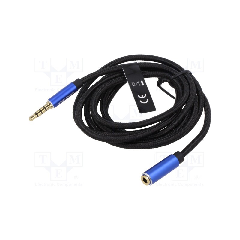 1 pcs x VENTION - BHCLG - Cable, Jack 3.5mm 4pin socket,Jack 3,5mm 4pin plug, 1.5m, black