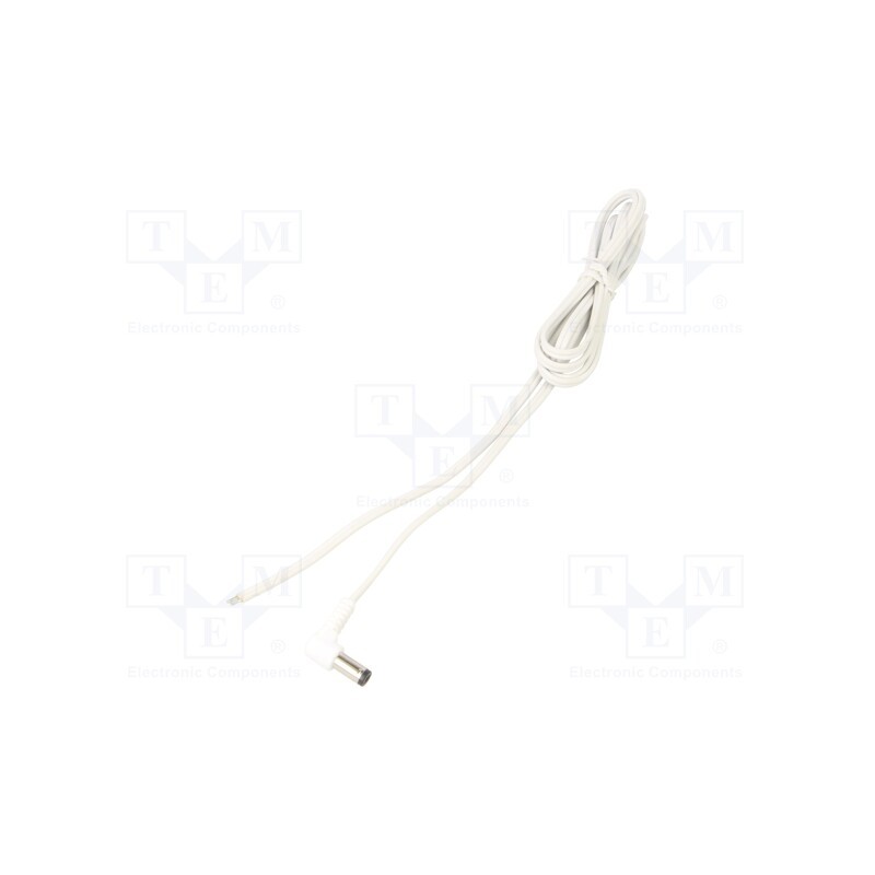 1 pcs x WEST POL - A21-TT-T050-150WH - Cable, 2x0.5mm2, wires,DC 5,5/2,1 plug, angled, white, 1.5m