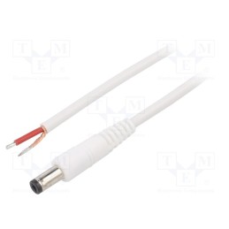 1 pcs x WEST POL - A21-TT-C100-150WH - Cable, 1x1mm2, wires,DC 5,5/2,1 plug, angled, white, 1.5m