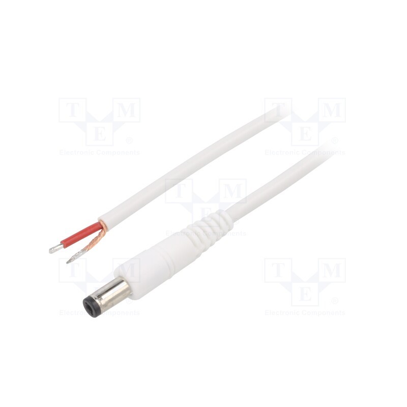 1 pcs x WEST POL - A21-TT-C100-150WH - Cable, 1x1mm2, wires,DC 5,5/2,1 plug, angled, white, 1.5m