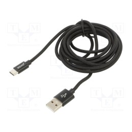 1 pcs x SAVIO - SAVKABELCL-129 - Cable, USB 2.0, USB A plug,USB C plug, 2m, black, 480Mbps, textile