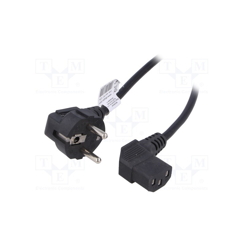 1 pcs x AKYGA - AK-PC-12A - Cable, 3G0.5mm2, CEE 7/7 (E/F) plug angled,IEC C13 female 90°