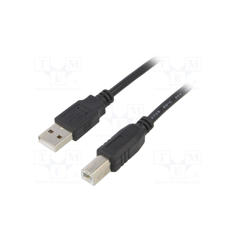 1 pcs x AKYGA - AK-USB-18 - Cable, USB 2.0, USB A plug,USB B plug, nickel plated, 5m, black