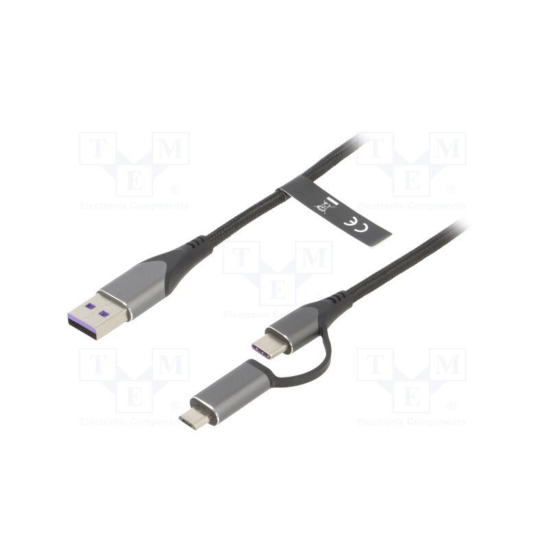 1 pcs x VENTION - CQFHD - Cable, USB 2.0, USB A plug,USB B micro plug,USB C plug, 0.5m