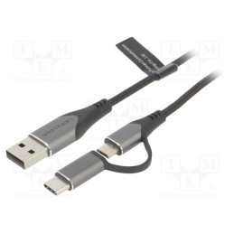 1 pcs x VENTION - CQEHF - Cable, USB 2.0, USB A plug,USB B micro plug,USB C plug, 1m, 3A