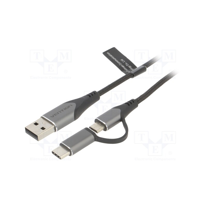 1 pcs x VENTION - CQEHF - Cable, USB 2.0, USB A plug,USB B micro plug,USB C plug, 1m, 3A