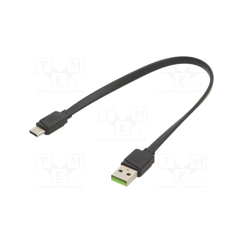 1 pcs x GREEN CELL - KABGC03 - Cable, flat,USB 2.0, USB A plug,USB C plug, 0.25m, black, 480Mbps