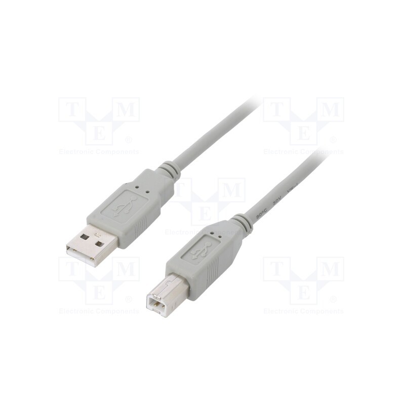 1 pcs x QOLTEC - 50392 - Cable, USB 2.0, USB A plug,USB B plug, 5m, grey