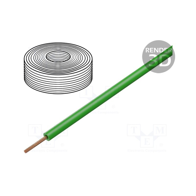 1 rol x DONAU ELEKTRONIK - 125-014 - Wire, stranded, Cu, 0.25mm2, PVC, green, 100V, 10m, Class: 5
