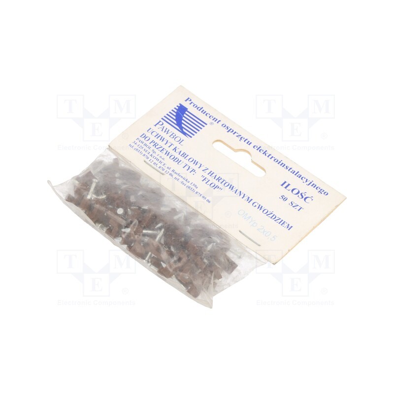 1 pcg x PAWBOL - H.7015B -50 - Holder, brown, for flat cable,OMYp 2x0,5, 50pcs, with a nail