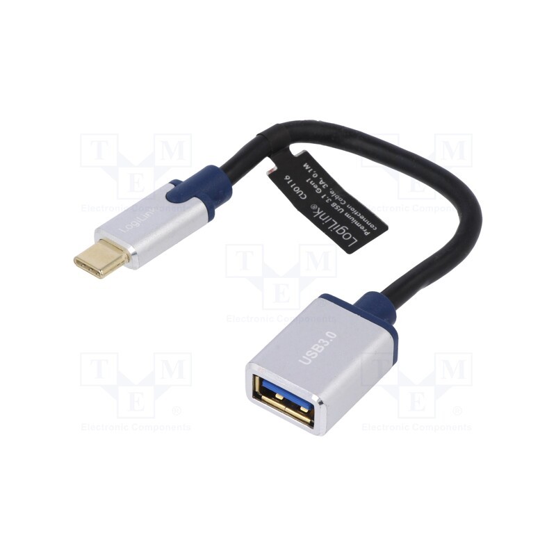 1 pcs x LOGILINK - CU0116 - Cable, OTG,USB 3.2, USB A socket,USB C plug, 100mm, black, 15W, 3A