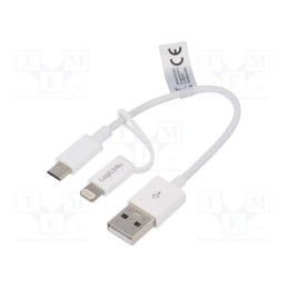 1 pcs x LOGILINK - CU0115 - Cable, Apple Lightning plug,USB A plug,USB B micro plug, 150mm