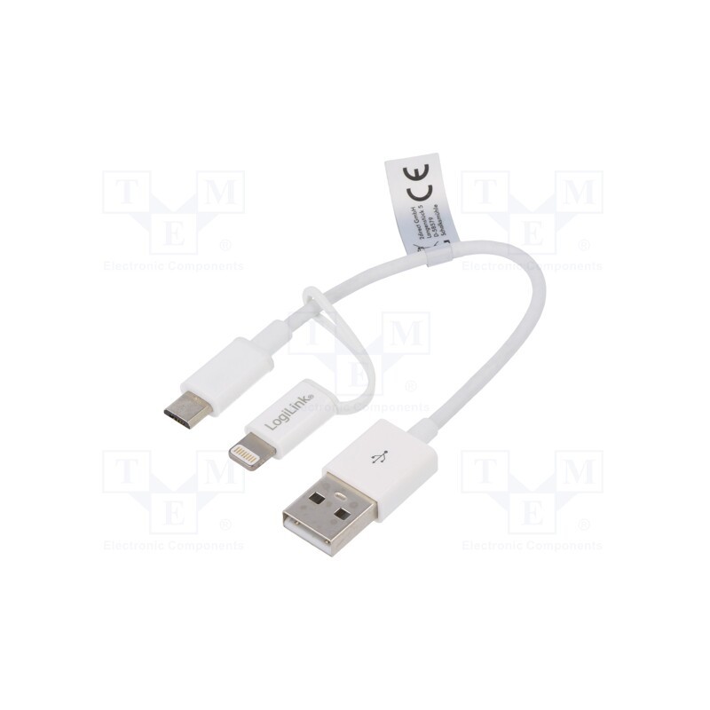 1 pcs x LOGILINK - CU0115 - Cable, Apple Lightning plug,USB A plug,USB B micro plug, 150mm