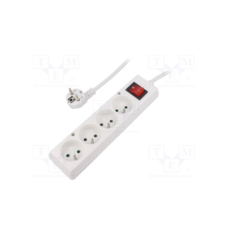 1 pcs x PLASTROL - T-97329 - Extension lead, 3x1.5mm2, Sockets: 4, white, 10m, 16A