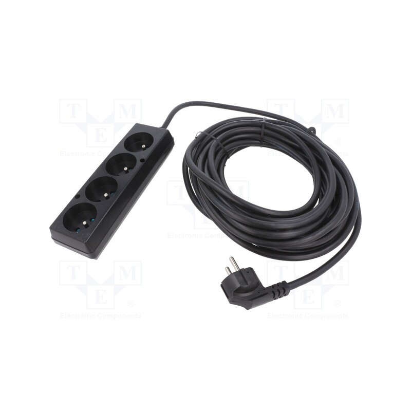 1 pcs x PLASTROL - T-97302 - Extension lead, 3x1.5mm2, Sockets: 4, black, 10m, 16A