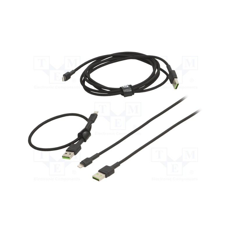 1 pcs x GREEN CELL - KABGCSET04 - Cable, USB 2.0, Apple Lightning plug,USB A plug, black, 480Mbps
