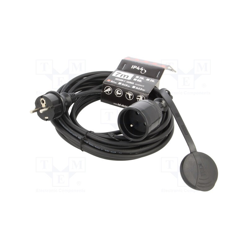 1 pcs x KEL - W-99764 - Extension lead, 3x1mm2, Sockets: 1, rubber, black, 7m, 10A