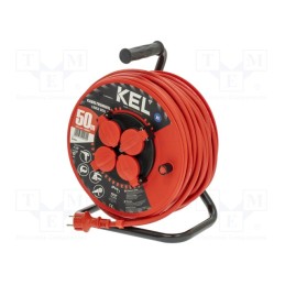 1 pcs x KEL - W-98702 - Extension lead, 3x2.5mm2, reel, Sockets: 4, rubber, red, 50m, 16A