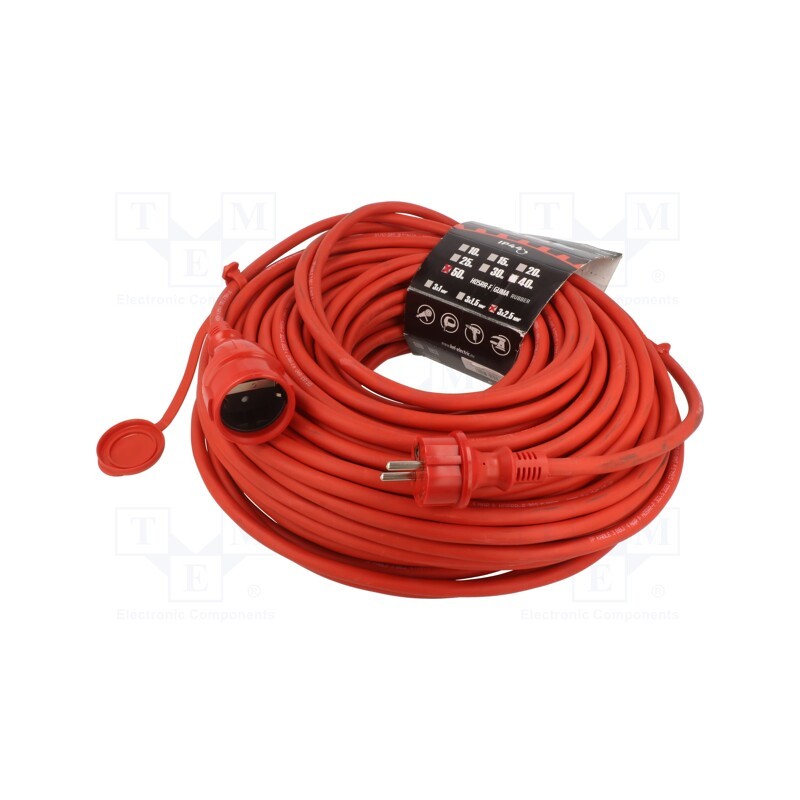 1 pcs x KEL - W-98649 - Extension lead, 3x2.5mm2, Sockets: 1, rubber, red, 50m, 16A