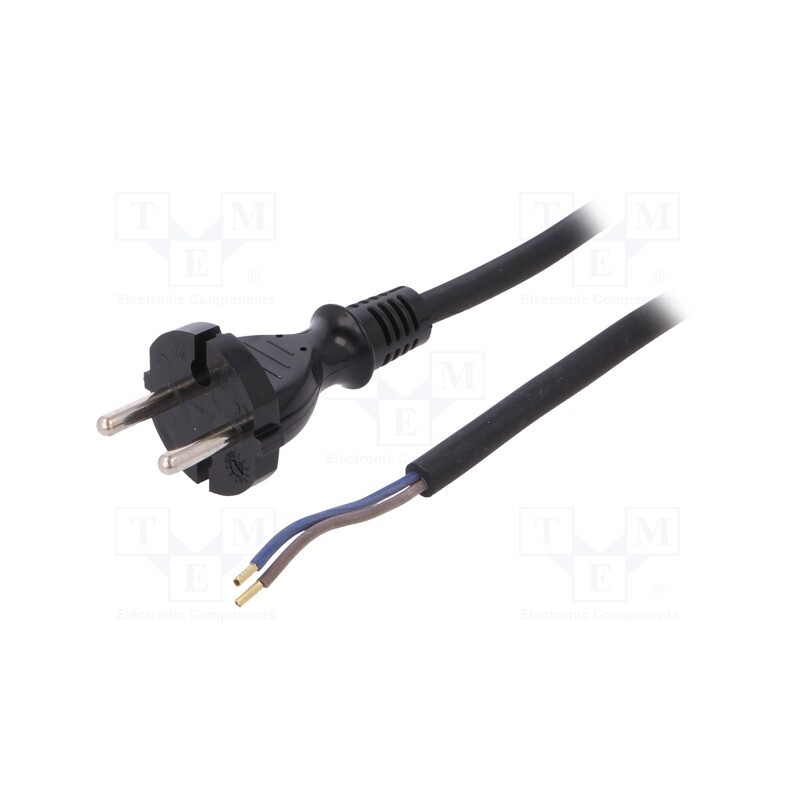 1 pcs x PLASTROL - W-97258 - Cable, 2x1mm2, CEE 7/17 (C) plug,wires, rubber, 4.5m, black, 16A