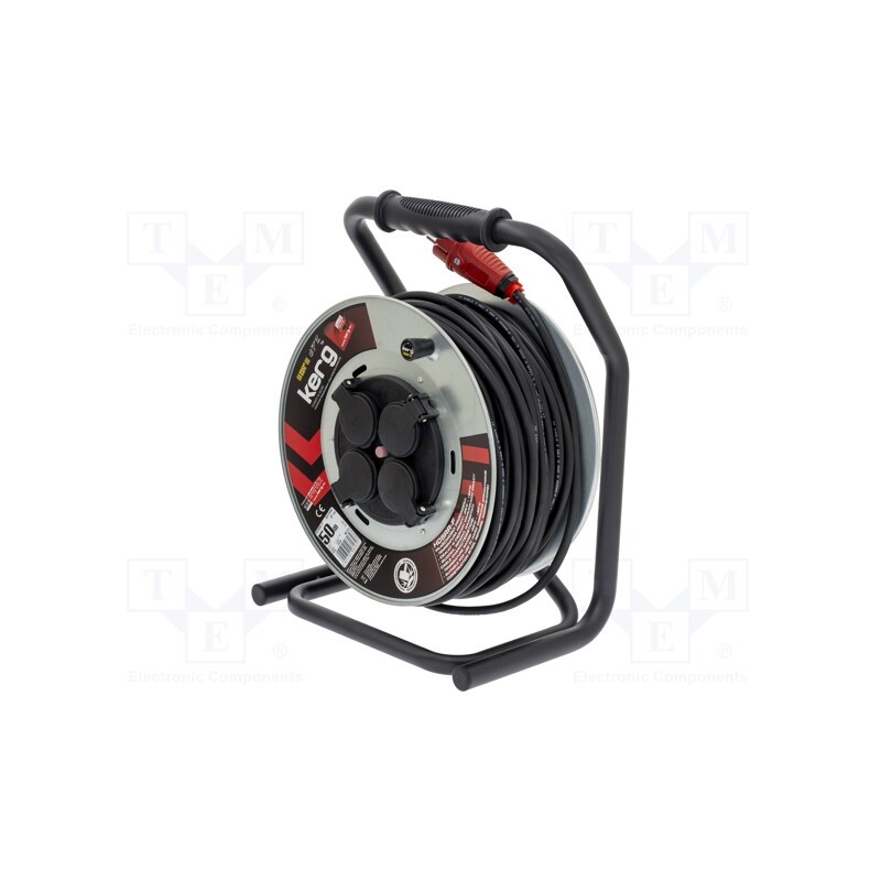 1 pcs x KERG - W2241 - Extension lead, 3x1.5mm2, reel, Sockets: 4, rubber, black, 50m, 16A