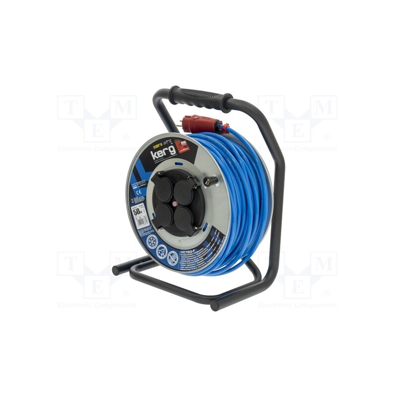 1 pcs x KERG - W2176 - Extension lead, 3x1.5mm2, reel, Sockets: 4, PUR, blue, 50m, 16A