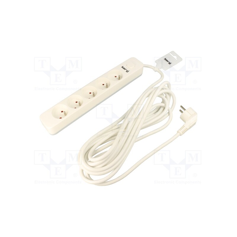 1 pcs x KERG - M02405 - Extension lead, 3x1.5mm2, Sockets: 5, PVC, white, 10m, 16A