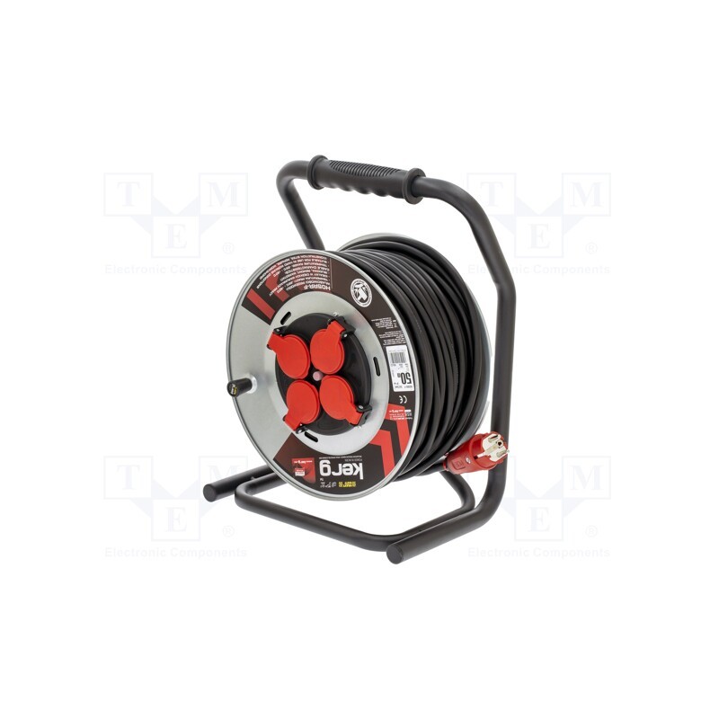 1 pcs x KERG - W2432 - Extension lead, 3x2.5mm2, reel, Sockets: 4, rubber, black, 50m, 16A
