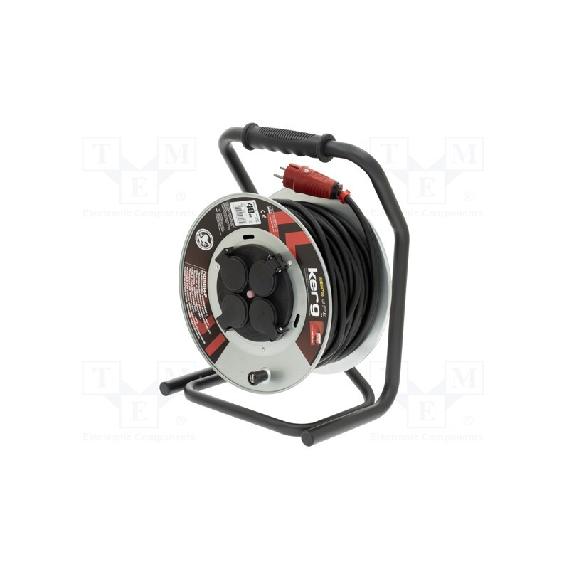 1 pcs x KERG - W2426 - Extension lead, 3x2.5mm2, reel, Sockets: 4, rubber, black, 40m, 16A
