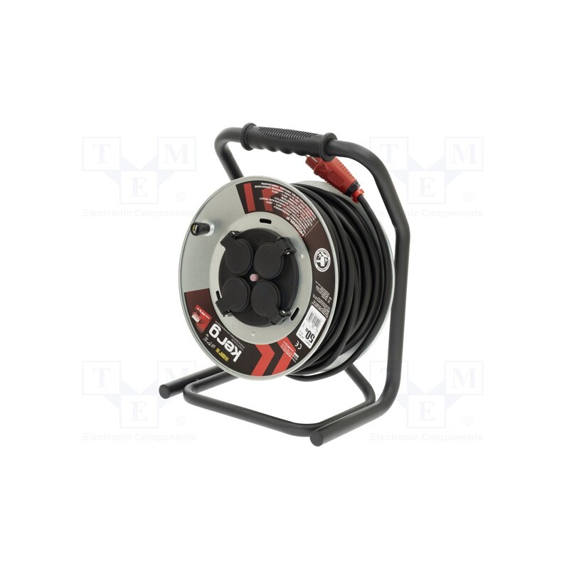1 pcs x KERG - W2425 - Extension lead, 3x2.5mm2, reel, Sockets: 4, rubber, black, 50m, 16A