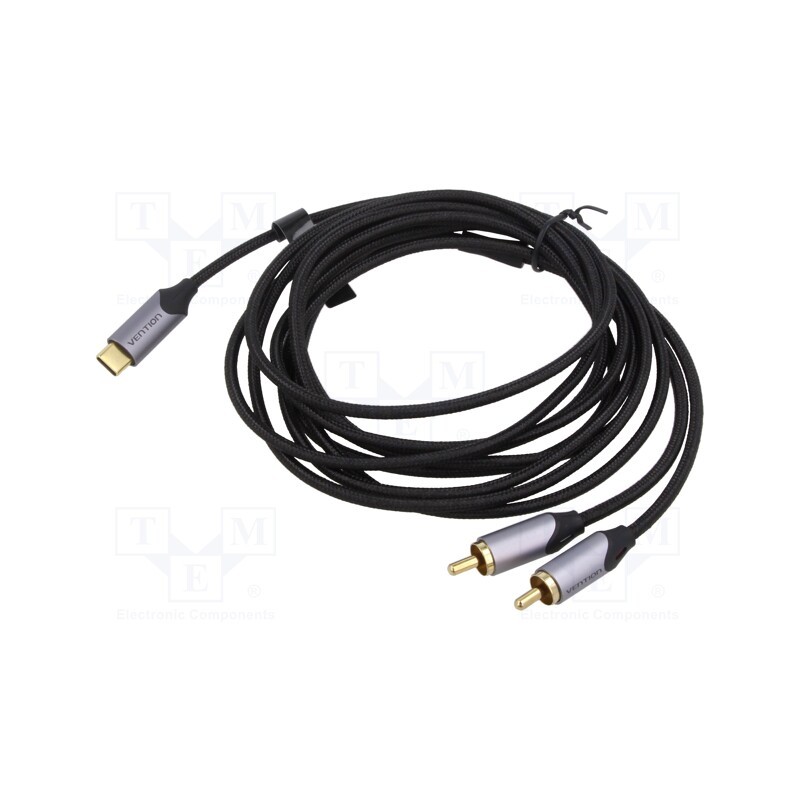 1 pcs x VENTION - BGUHI - Cable, RCA plug x2,USB C plug, gold-plated, 3m, black, Core: Cu