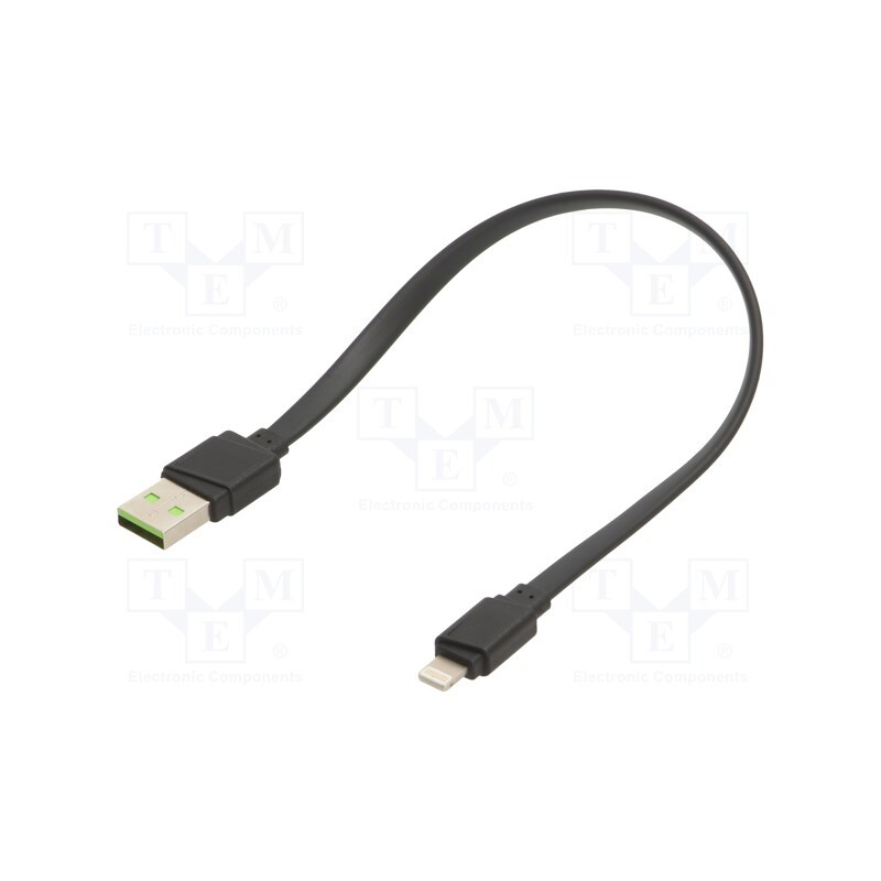 1 pcs x GREEN CELL - KABGC02 - Cable, flat,USB 2.0, Apple Lightning plug,USB A plug, 0.25m