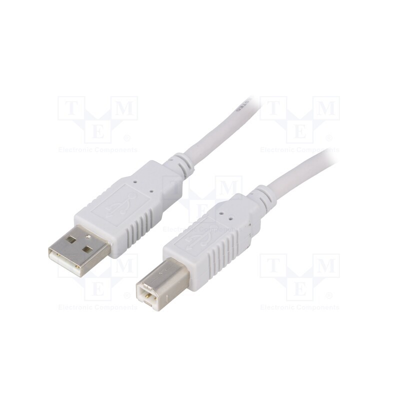 1 pcs x BQ CABLE - CAB-USB2AB/3-GY - Cable, USB 2.0, USB A plug,USB B plug, 3m, grey, Core: CCA