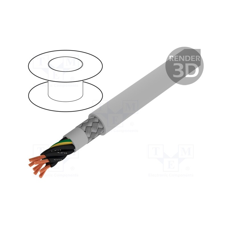 1 rol x ALPHA WIRE - 470715CY GE321 - Wire, Pro-Met, 7G1.5mm2, shielded,tinned copper braid, PVC, 50m