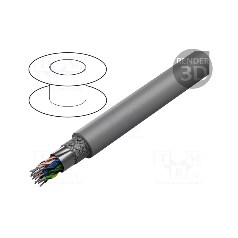 1 rol x 3M - 3750/16SF (100FT) - Wire, 8x2x26AWG, PVC, grey, 300V, 30.5m, Earth core: none