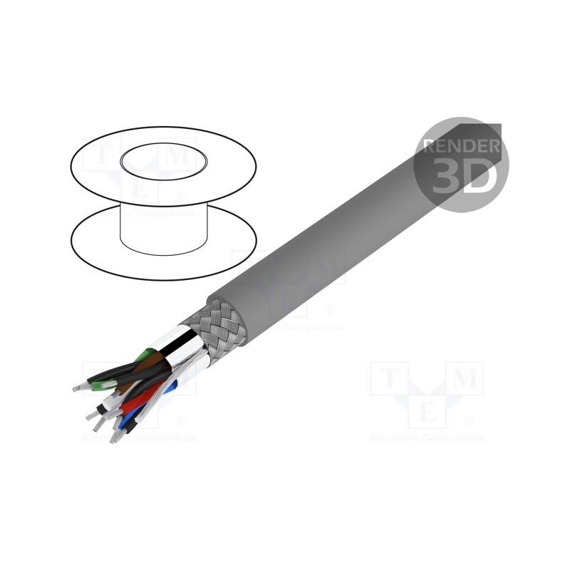 1 rol x ALPHA WIRE - 3475C SL005 - Wire, Alpha Essential C&C, 5x2x28AWG, PVC, dark grey, 300V, 30.5m