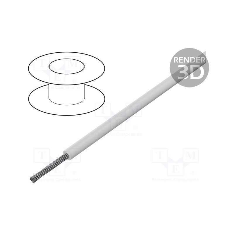 1 rol x ALPHA WIRE - 1653 WH005 - Wire, HookUp Wire, stranded, Cu, 10AWG, PVC, white, 600V, 30.5m