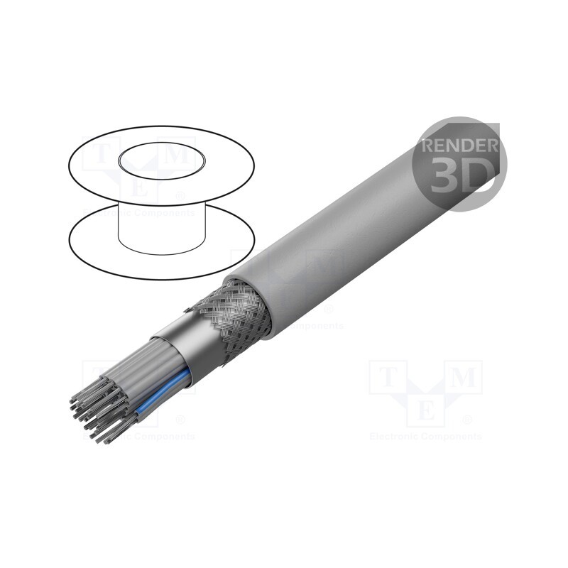 1 rol x HARTING - 9180257007 - Wire: ribbon, round, 1.27mm, stranded, Cu, PVC, grey, 30.5m, 25x28AWG