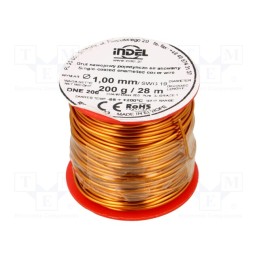 1 rol x INDEL - DNE1,00-200G - Coil wire, single coated enamelled, 1mm, 0.2kg, -65÷200°C